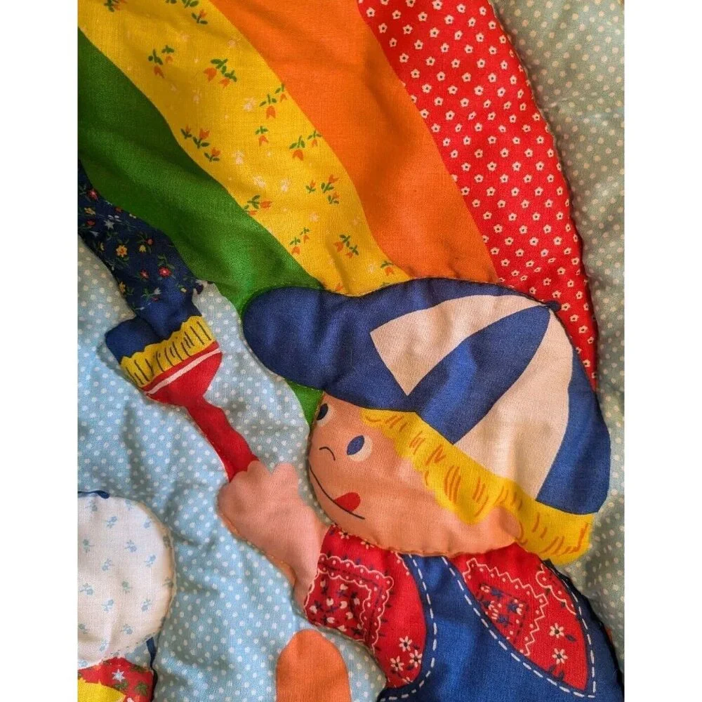 80s Wall Hanging Baby Quilt Rainbow Painter Artist Boy Primary Colors Decor Vtg